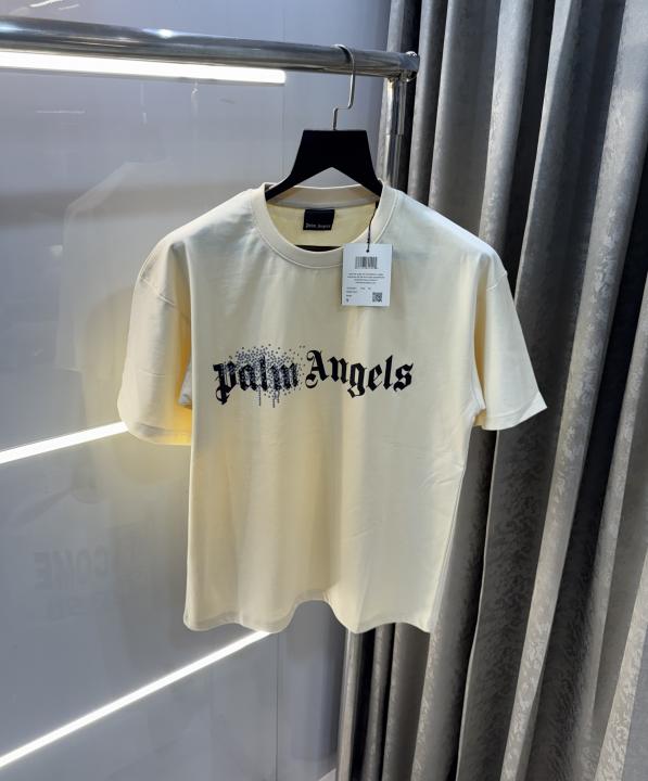 Palm Angels Cream Logo Print Imported T-Shirt