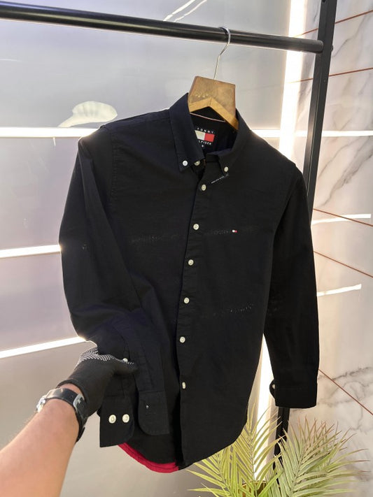 Tommy_Hilfiger Black Back Embroidery Printed Oxford Lycra Premium Shirts F2565-BL