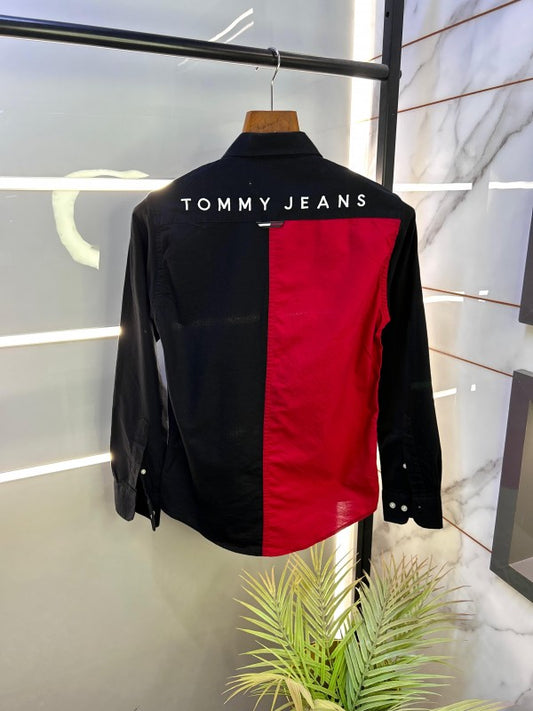 Tommy_Hilfiger Black Back Embroidery Printed Oxford Lycra Premium Shirts F2565-BL