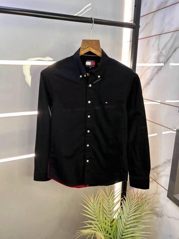 Tommy_Hilfiger Black Back Embroidery Printed Oxford Lycra Premium Shirts F2565-BL