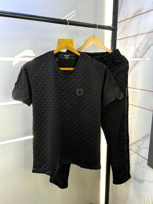 Balmai n Paris Black Imported Embossed Print Premium Track Suit Brand Carry Bag Packing F2634-BL