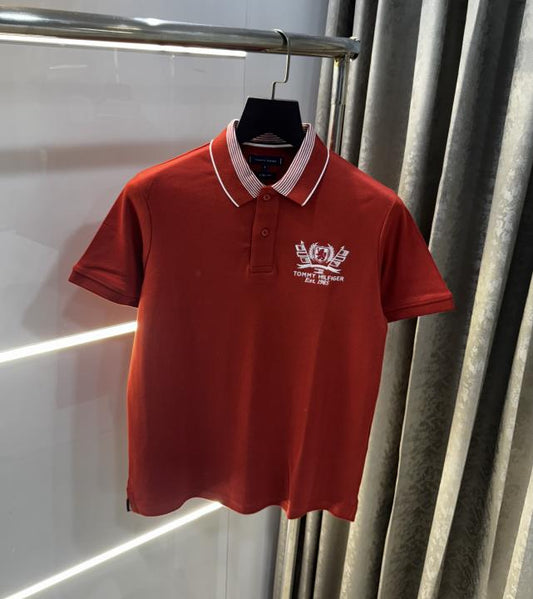 Tommy Hilfiger Rust Embroidery Work Premium Polo T-Shirt