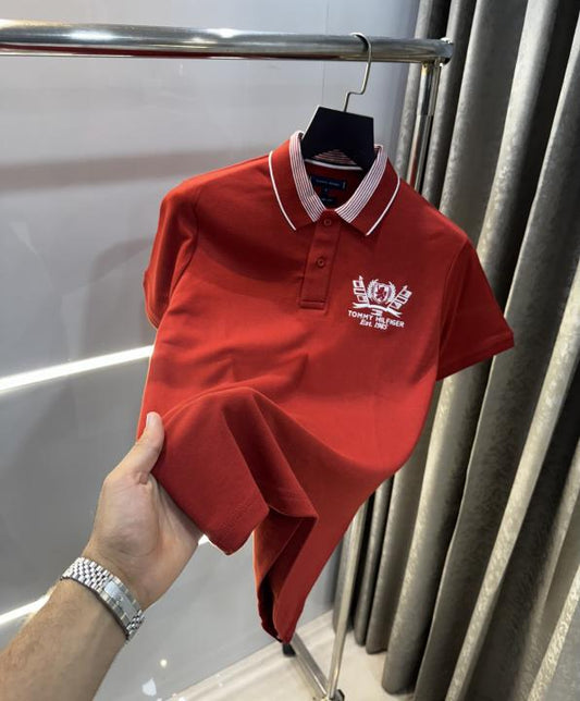 Tommy Hilfiger Rust Embroidery Work Premium Polo T-Shirt