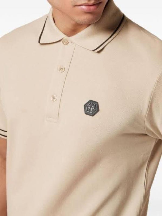 Philip Plein Beige Metal Logo Imported Polo T-Shirt