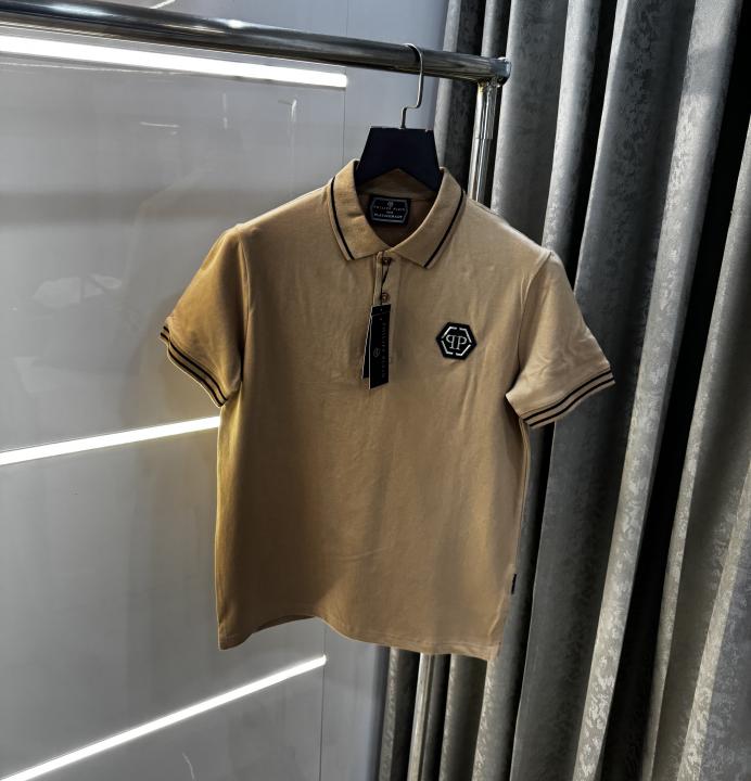 Philip Plein Beige Metal Logo Imported Polo T-Shirt