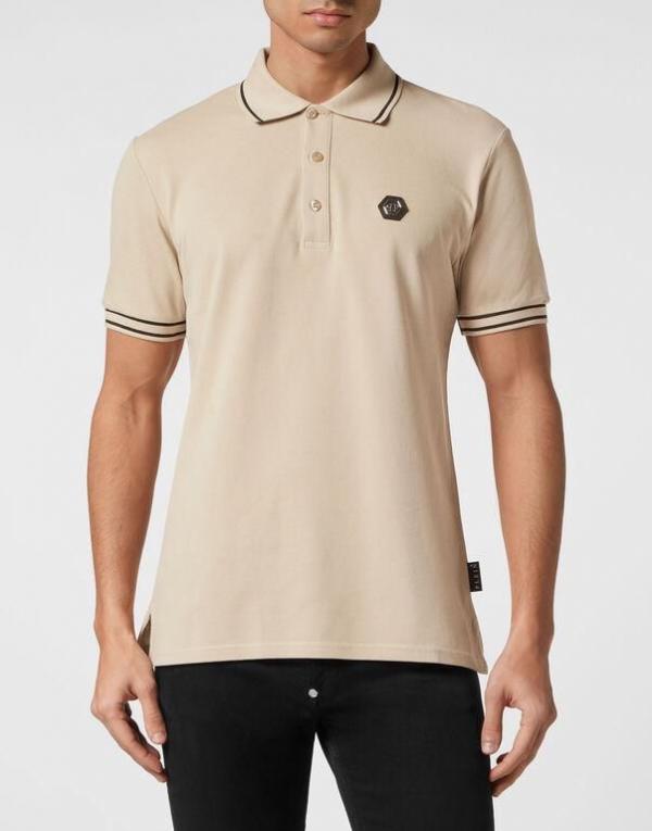 Philip Plein Beige Metal Logo Imported Polo T-Shirt