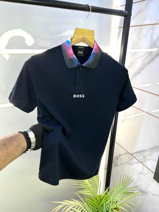 Hugo_Boss Navy Premium Collar Neck Polo T-shirt F2640-NY