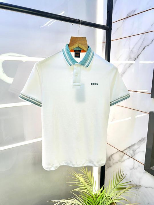 Hugo_Boss White Premium Collar Neck Polo T-shirt F2640-WH
