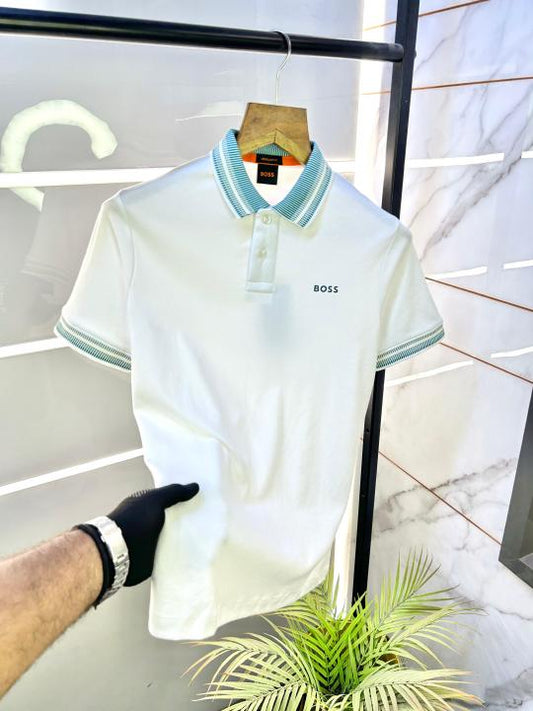Hugo_Boss White Premium Collar Neck Polo T-shirt F2640-WH