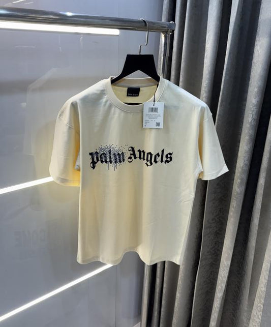 Palm Angels Cream Logo Print Imported T-Shirt