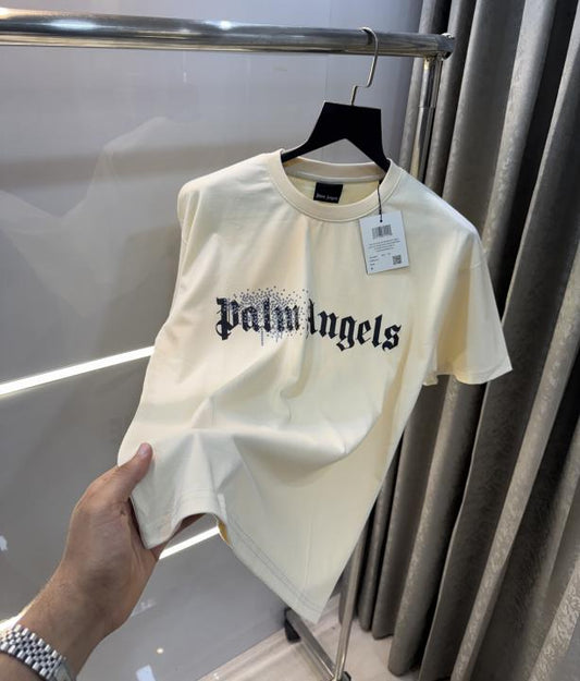 Palm Angels Cream Logo Print Imported T-Shirt